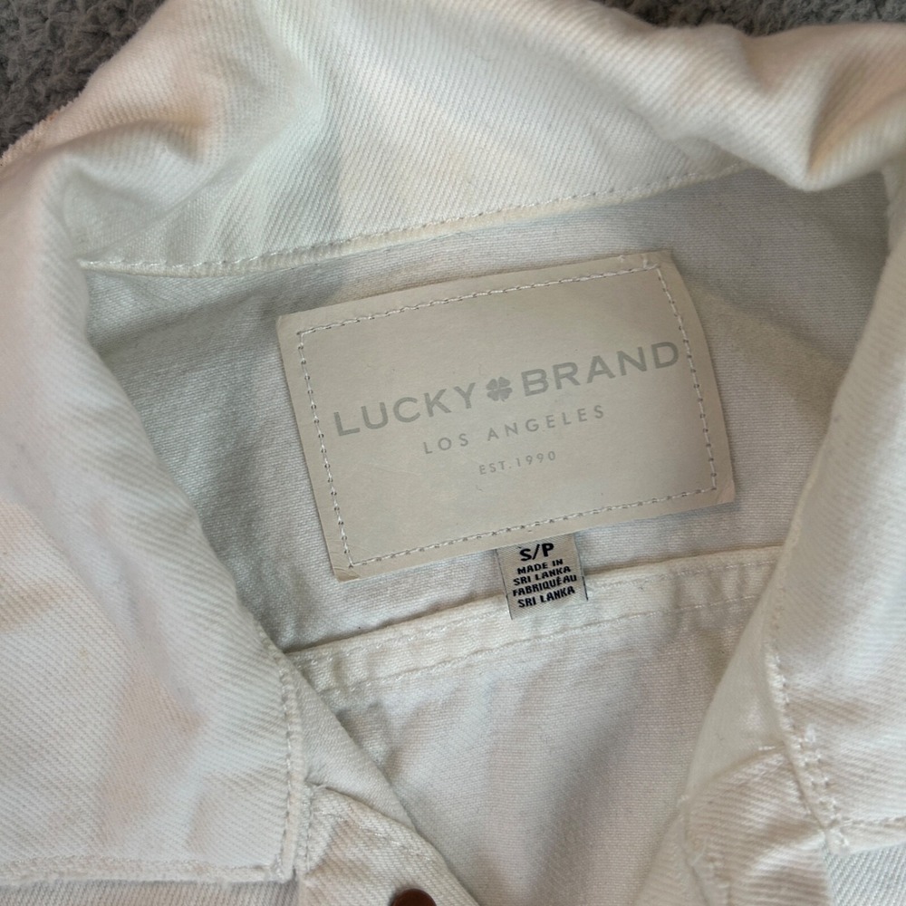 Lucky Brand Jacket Women Small Petite White The Tomboy Trucker Fringe Hem - Picture 14 of 16